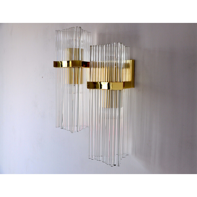 Vintage golden double wall lamp, 1970