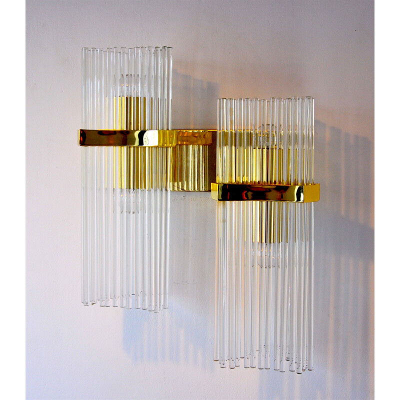 Vintage golden double wall lamp, 1970