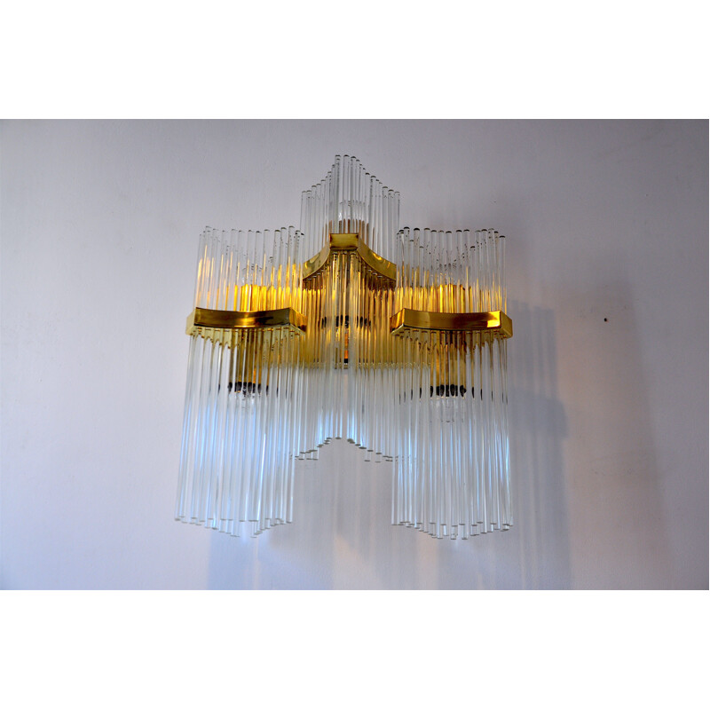 Vintage triple wall lamp Gold 1970