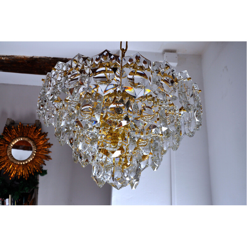 Chandelier vintage Golden Kinkeldey, 50 crystals, 1960