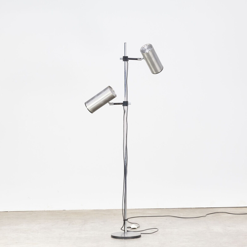 Vintage double stainless steel floor lamp by Maria Pergay for Uginox, 1960