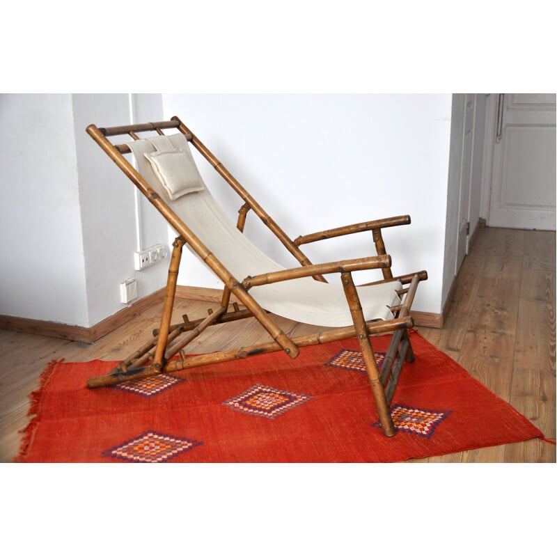 Chaise longue vintage en bambou