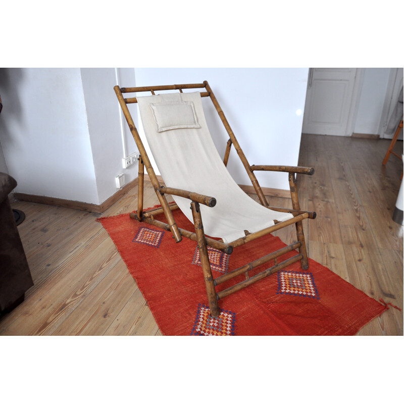 Chaise longue vintage en bambou