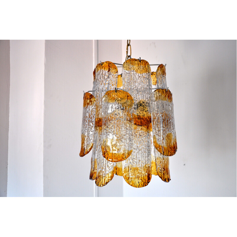 Vintage chandelier Mazzega Murano orange