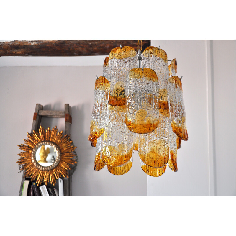 Vintage chandelier Mazzega Murano orange