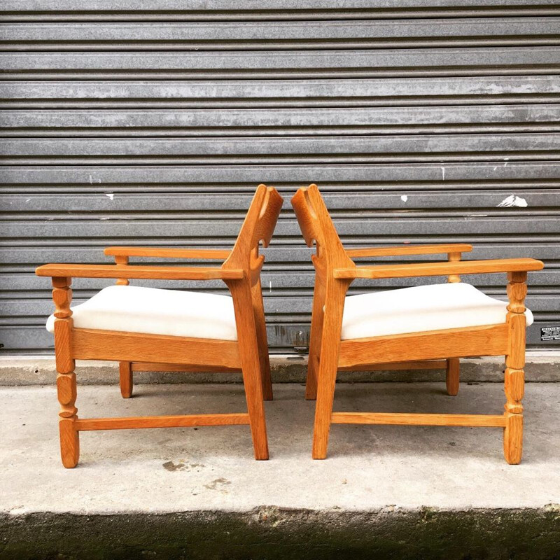 Pair of "Razor blade" chairs by Henning Kjaernulf made of alpaca velvet