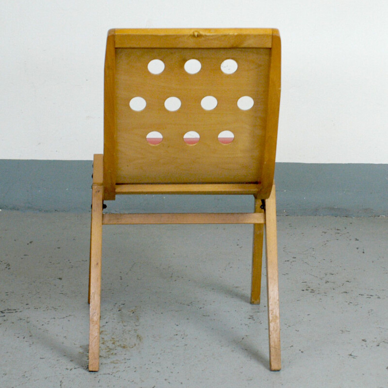 Set of 8 Stackable vintage chairs by Roland Rainer red lacquered Austria