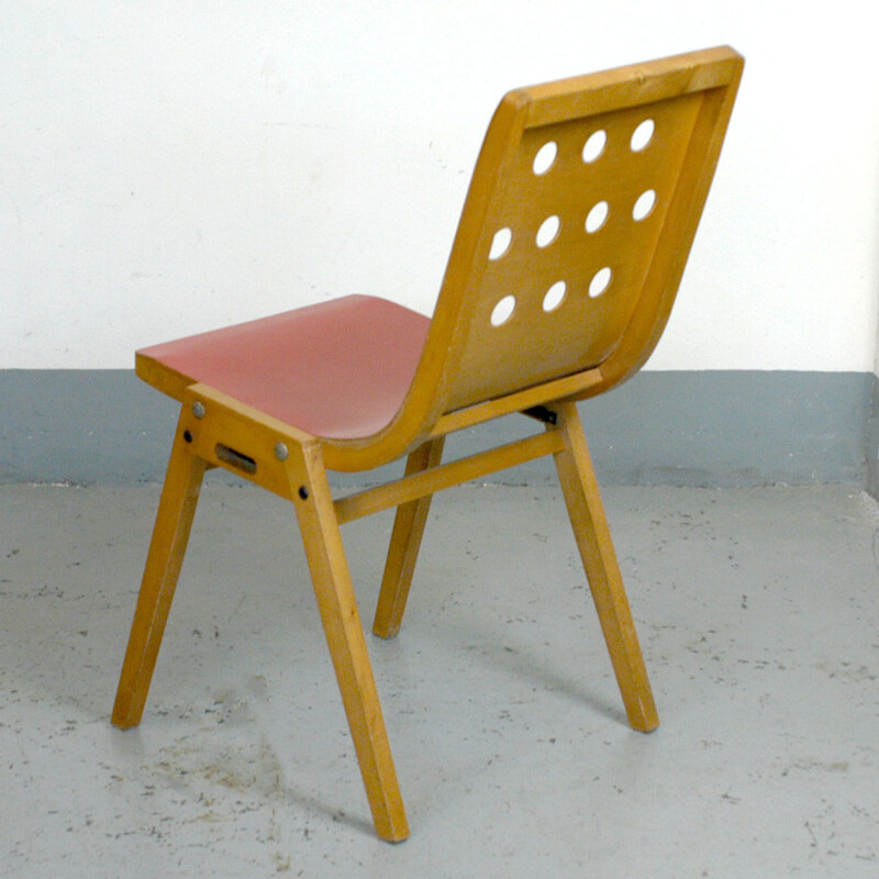 Set of 8 Stackable vintage chairs by Roland Rainer red lacquered Austria