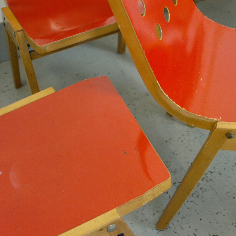 Set of 8 Stackable vintage chairs by Roland Rainer red lacquered Austria