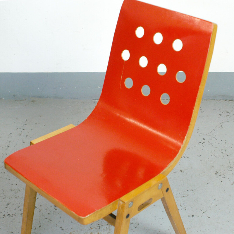 Set of 8 Stackable vintage chairs by Roland Rainer red lacquered Austria