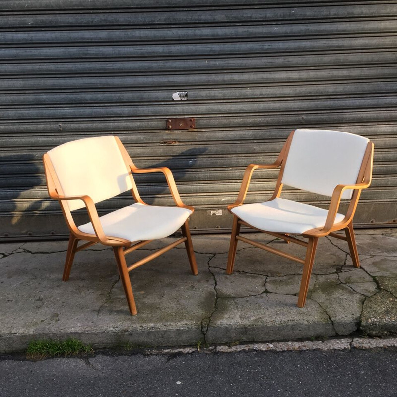 Pair of vintage AX armchairs by Peter Hvidt edition Fritz Hansen circa 1960