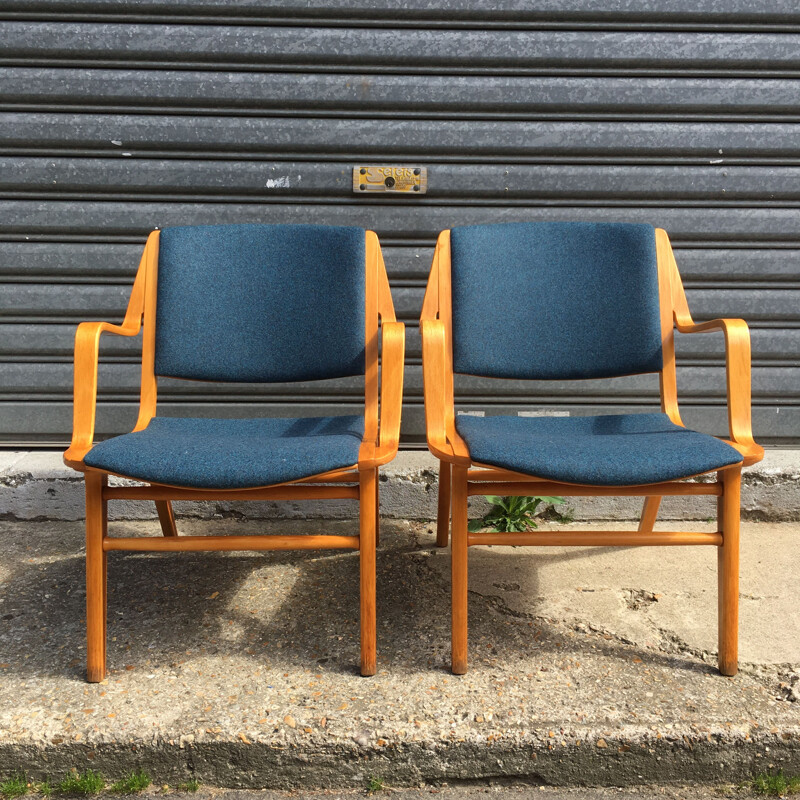 Paire de fauteuils vintage AX bleus de Peter Hvidt edition Fritz Hansen circa 1960