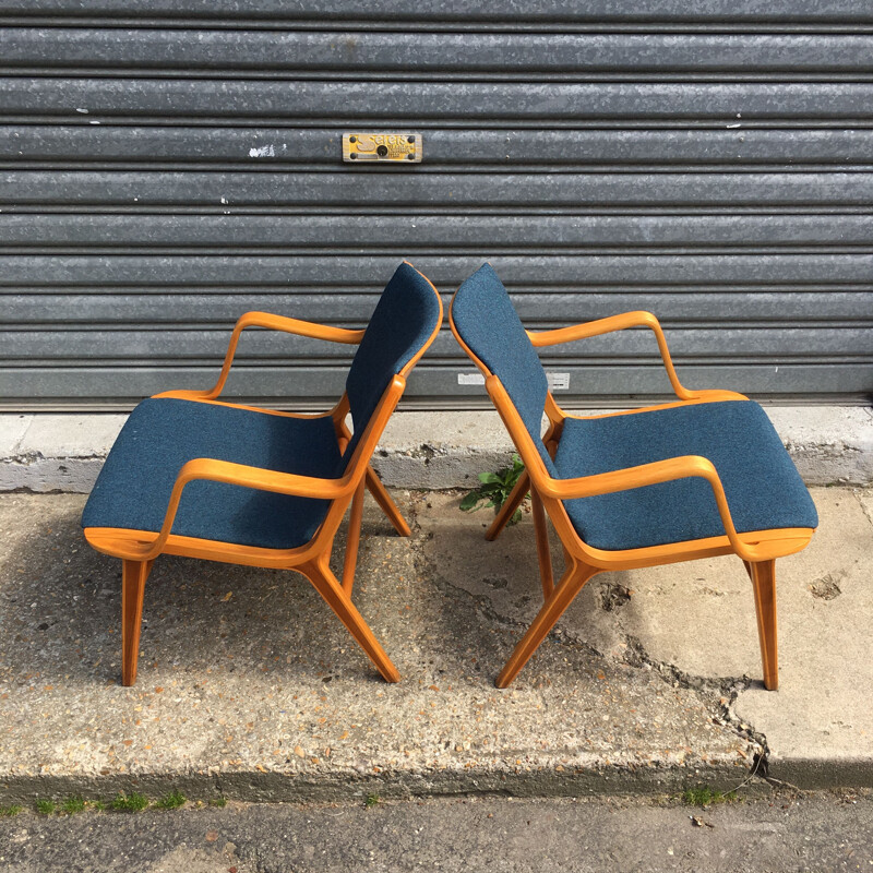 Pair of vintage blue AX armchairs by Peter Hvidt edition Fritz Hansen circa 1960