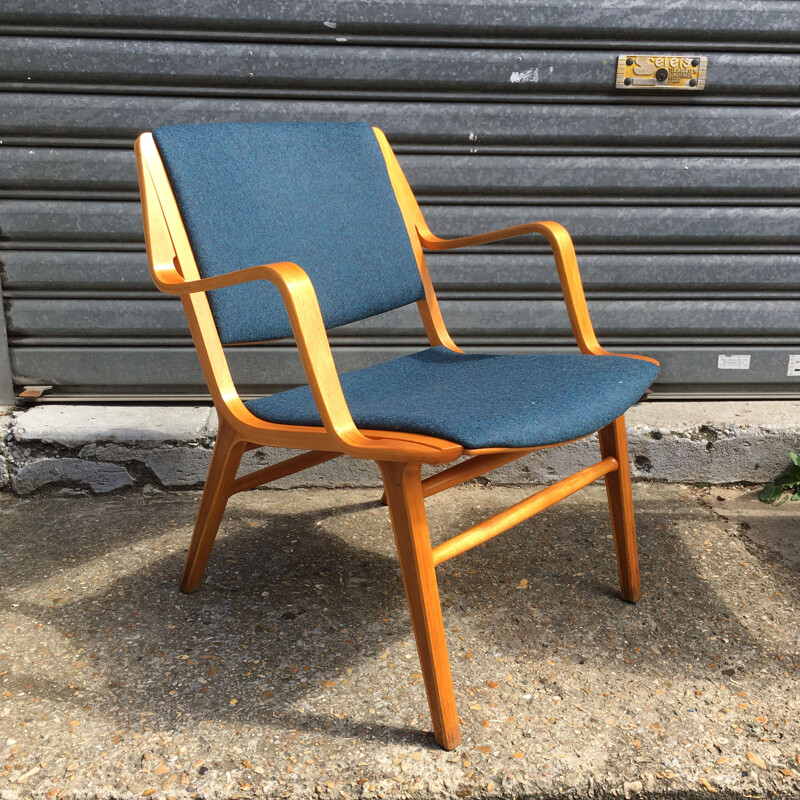 Paire de fauteuils vintage AX bleus de Peter Hvidt edition Fritz Hansen circa 1960