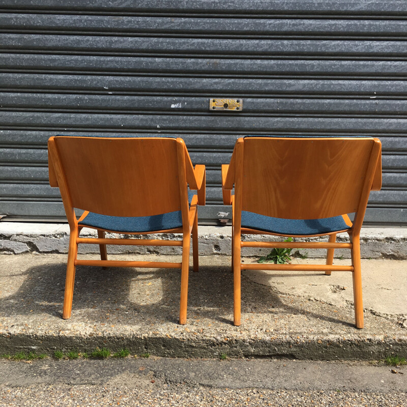 Pair of vintage blue AX armchairs by Peter Hvidt edition Fritz Hansen circa 1960