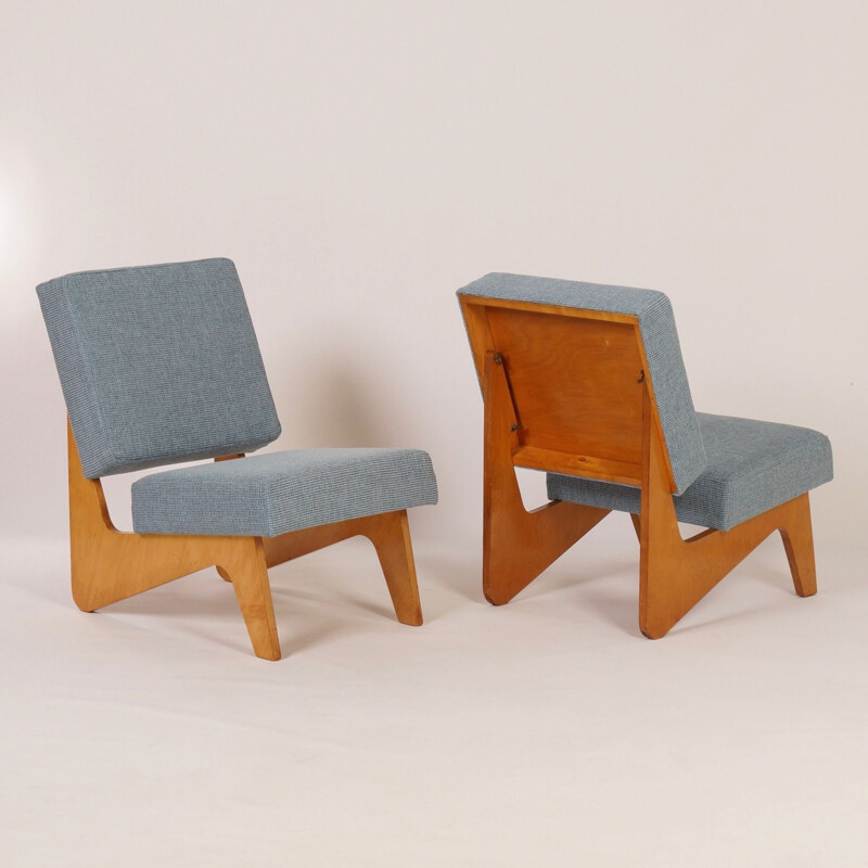 Paire de fauteuils vintage bleus Combex FB03 par Cees Braakman pour Pastoe en 1952