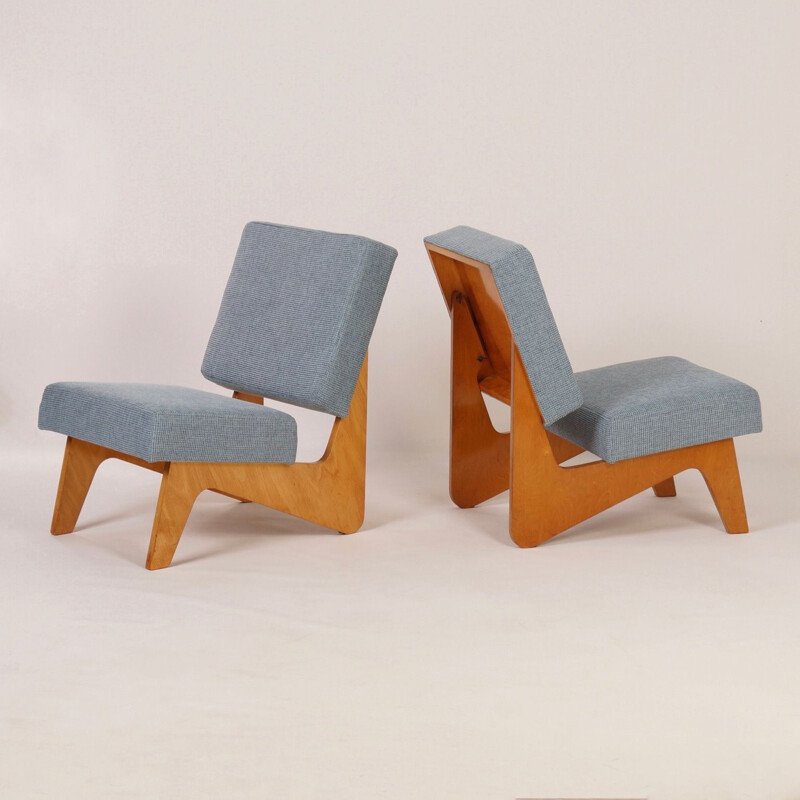 Pair of vintage blue Combex FB03 armchairs by Cees Braakman for Pastoe in 1952