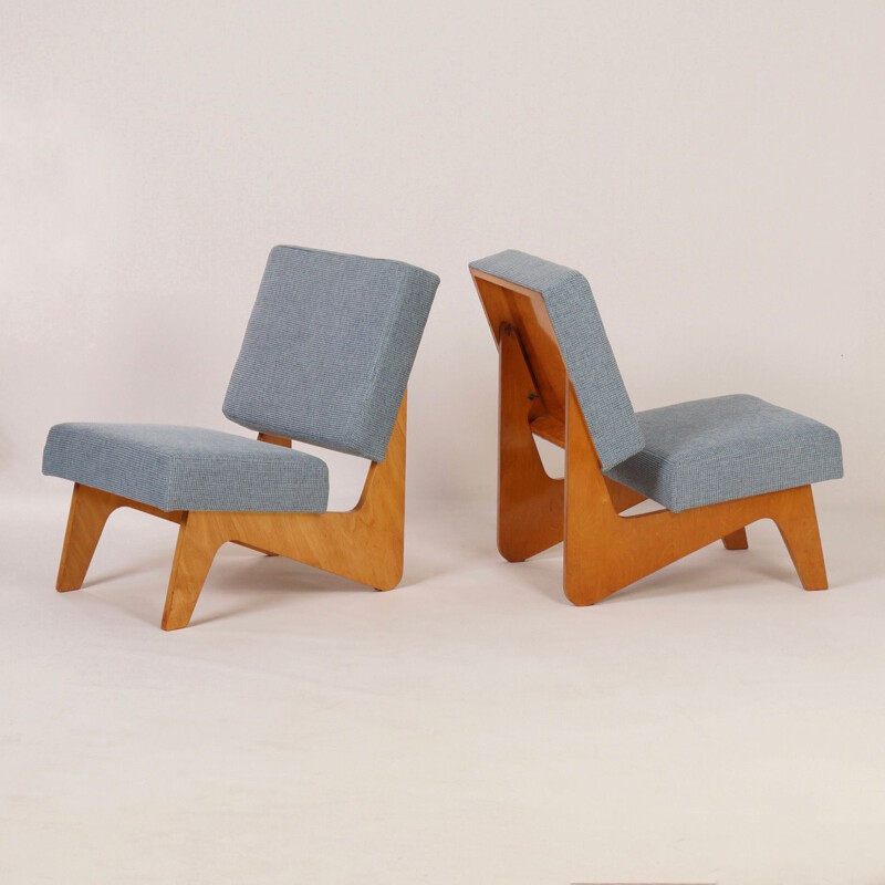 Paire de fauteuils vintage bleus Combex FB03 par Cees Braakman pour Pastoe en 1952