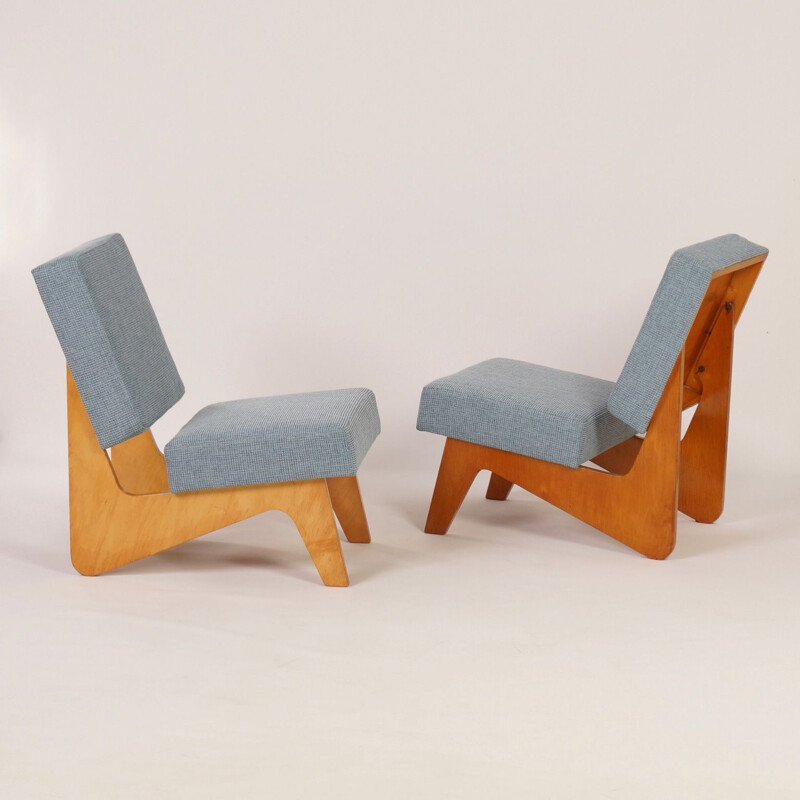 Pair of vintage blue Combex FB03 armchairs by Cees Braakman for Pastoe in 1952