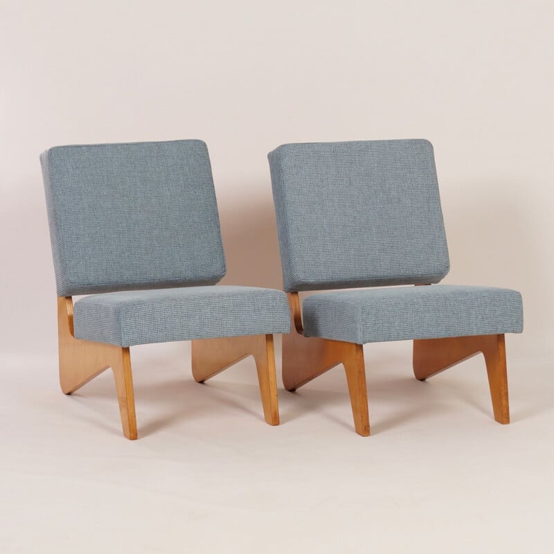 Pair of vintage blue Combex FB03 armchairs by Cees Braakman for Pastoe in 1952