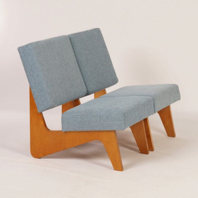 Pair of vintage blue Combex FB03 armchairs by Cees Braakman for Pastoe in 1952