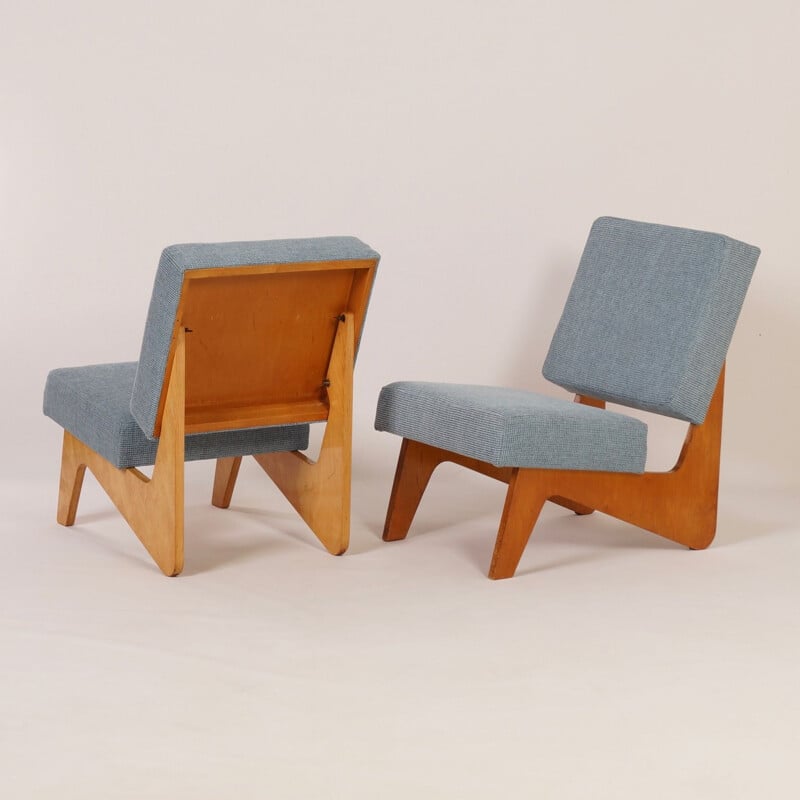 Pair of vintage blue Combex FB03 armchairs by Cees Braakman for Pastoe in 1952