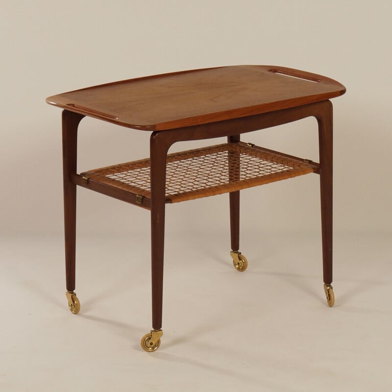 Vintage trolley for CFC Silkeborg in teak and brass 1960