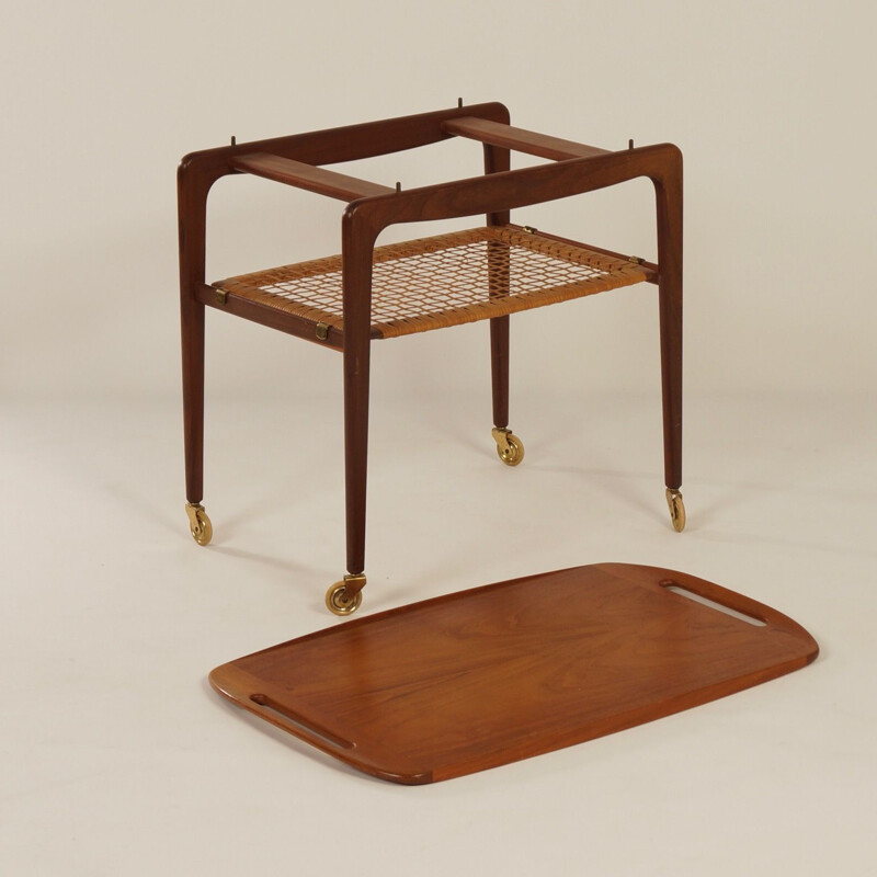 Vintage trolley for CFC Silkeborg in teak and brass 1960