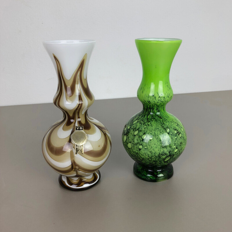 Set of 2 vintage opaline italian pop art vases 1970