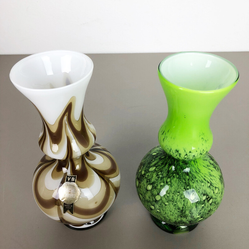 Set of 2 vintage opaline italian pop art vases 1970