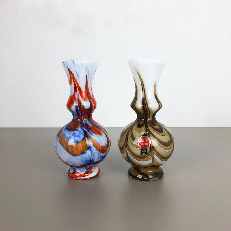 Set of 2 vintage opaline italian pop art vases 1970