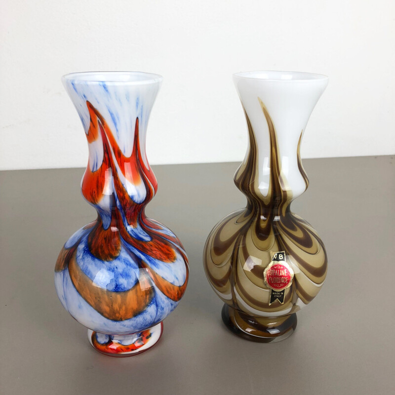 Set of 2 vintage opaline italian pop art vases 1970