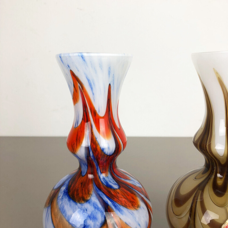 Set of 2 vintage opaline italian pop art vases 1970