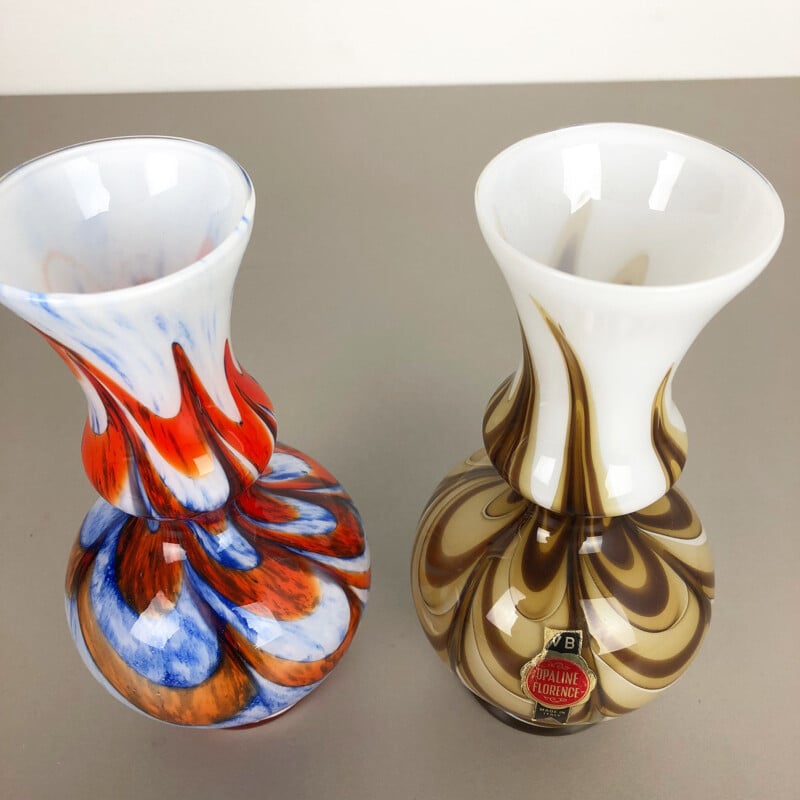 Ensemble de 2 vases vintage italiens art pop en opaline 1970