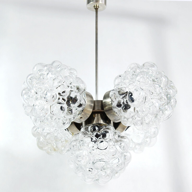 Vintage Brusel chandelier for Kamenický Šenov in glass and metal 1960s