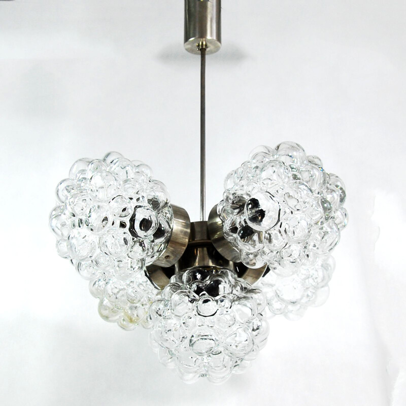 Vintage Brusel chandelier for Kamenický Šenov in glass and metal 1960s