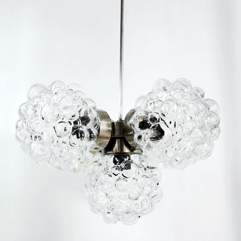 Vintage Brusel chandelier for Kamenický Šenov in glass and metal 1960s