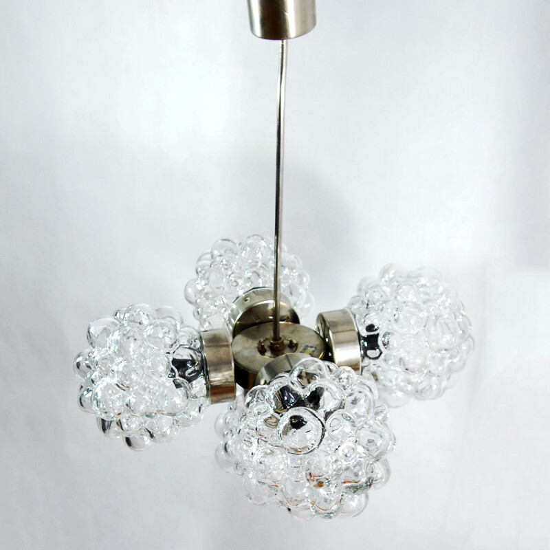 Vintage Brusel chandelier for Kamenický Šenov in glass and metal 1960s