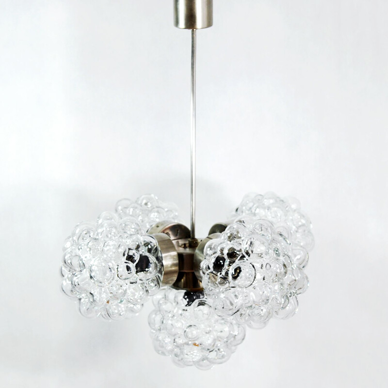 Vintage Brusel chandelier for Kamenický Šenov in glass and metal 1960s