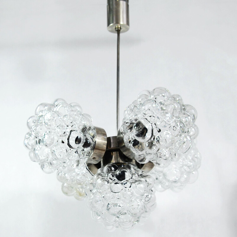 Vintage Brusel chandelier for Kamenický Šenov in glass and metal 1960s