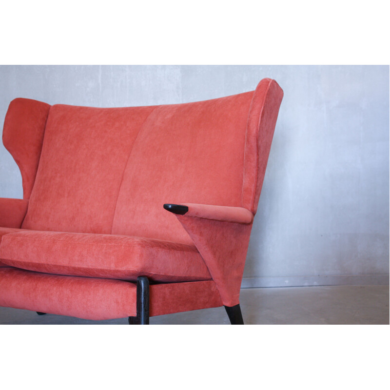 Vintage sofa by Parker Knoll in teak and coral fabric 1960s