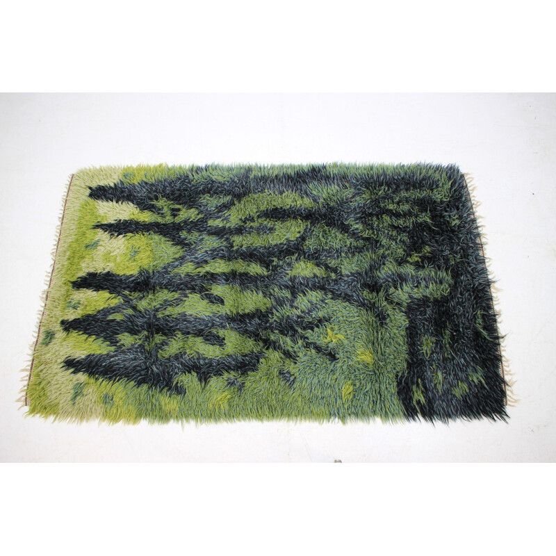 Vintage danish green wool rug 1970