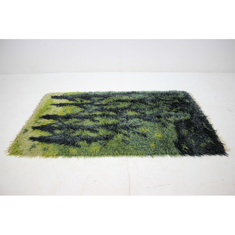 Vintage danish green wool rug 1970