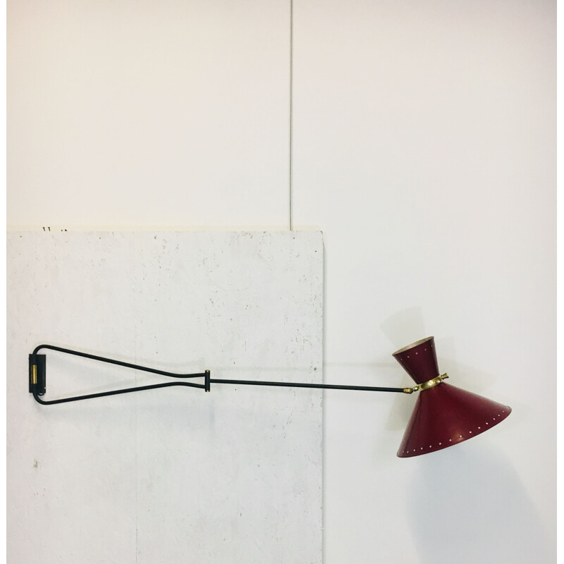 Vintage Diabolo sconce for Lunel in brass and red steel