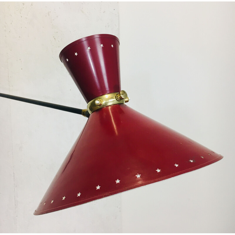 Vintage Diabolo sconce for Lunel in brass and red steel