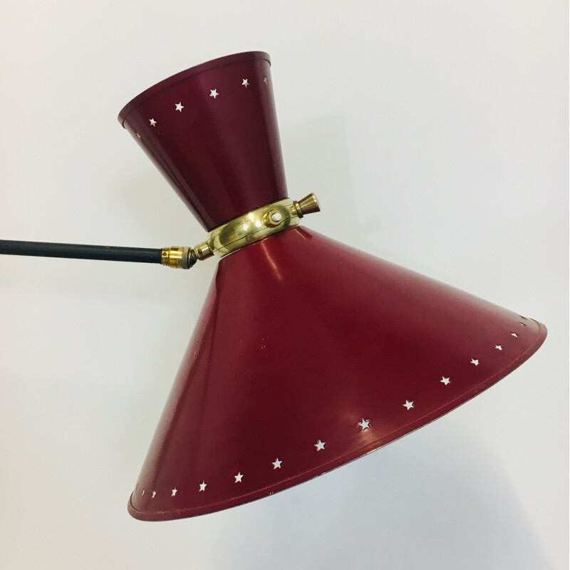 Vintage Diabolo sconce for Lunel in brass and red steel