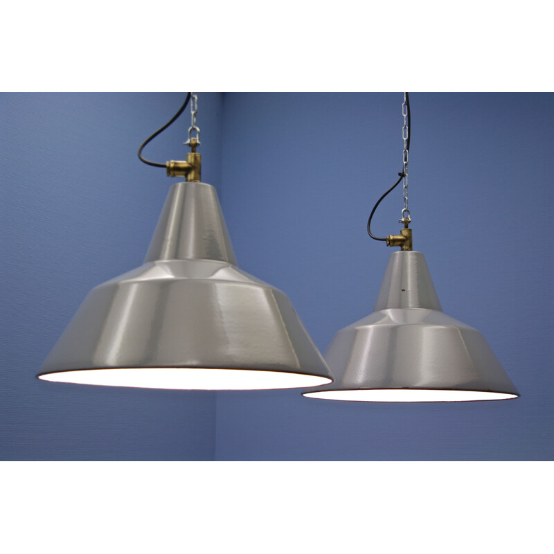 Pair of metal pendant lamps by Philips