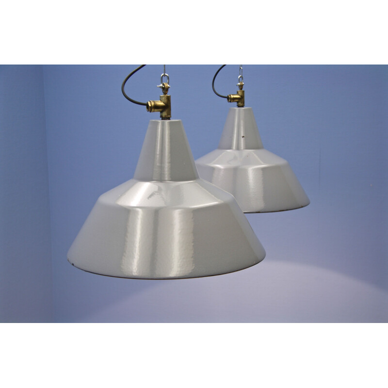 Pair of metal pendant lamps by Philips