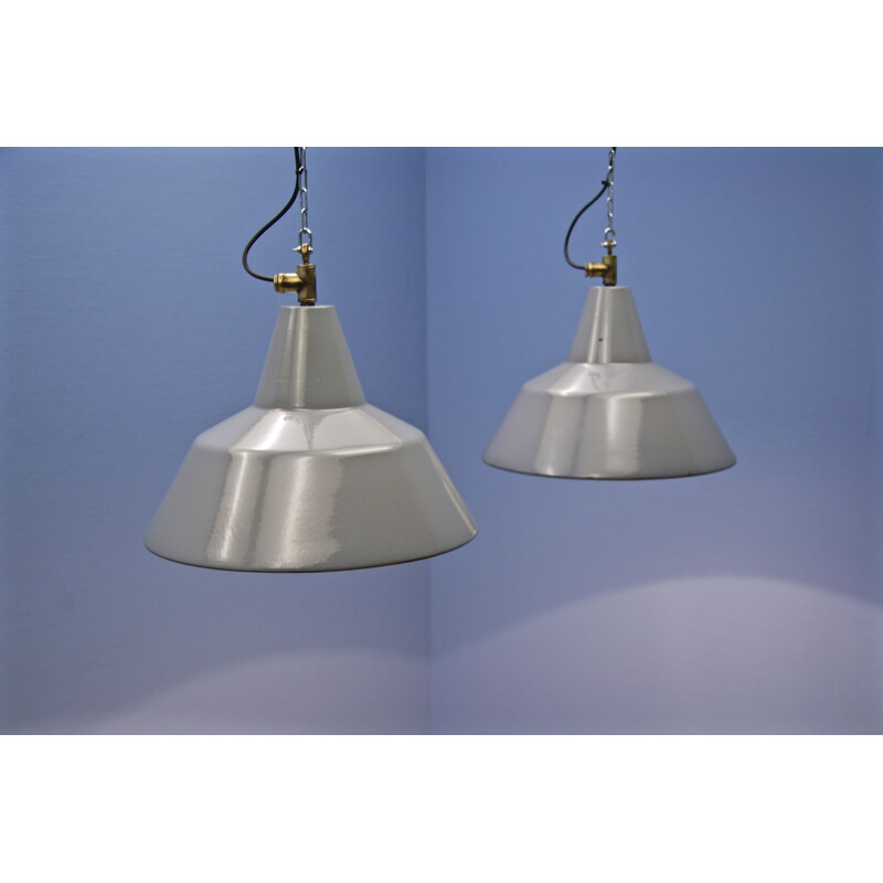 Pair of metal pendant lamps by Philips