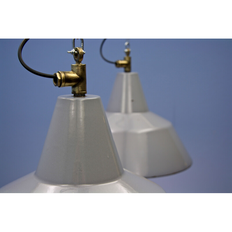 Pair of metal pendant lamps by Philips